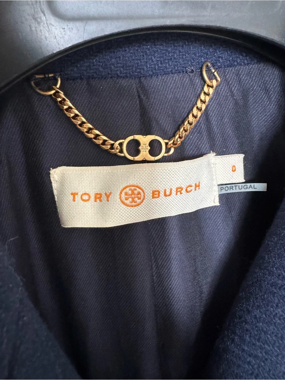 Tory Burch Wool Double Breasted Navy Blue Pea Coat Gold Buttons Pockets Size 0